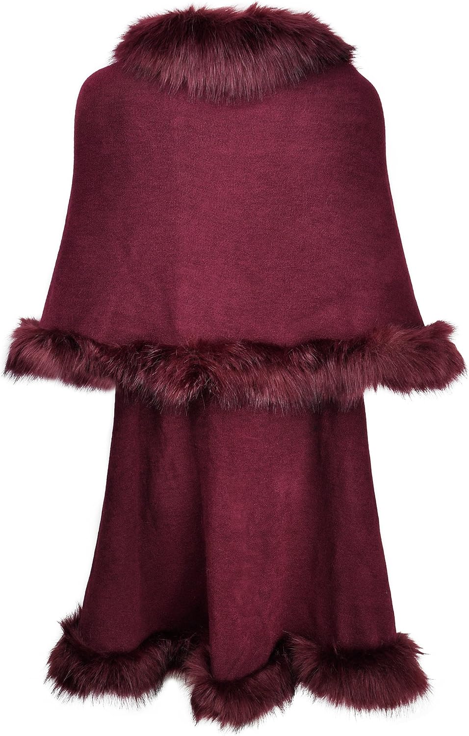 ZLYC Damen Winter Kunstpelz Poncho Strick Schal Stola Warm Cape Cardigan Dunkelrot, Dunkelrot