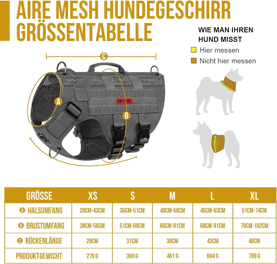 OneTigris No-Pull Hundegeschirr, AIRE MESH Einstellbar Sicherheitsgeschirr Ultra Atmungsaktiv für Gr