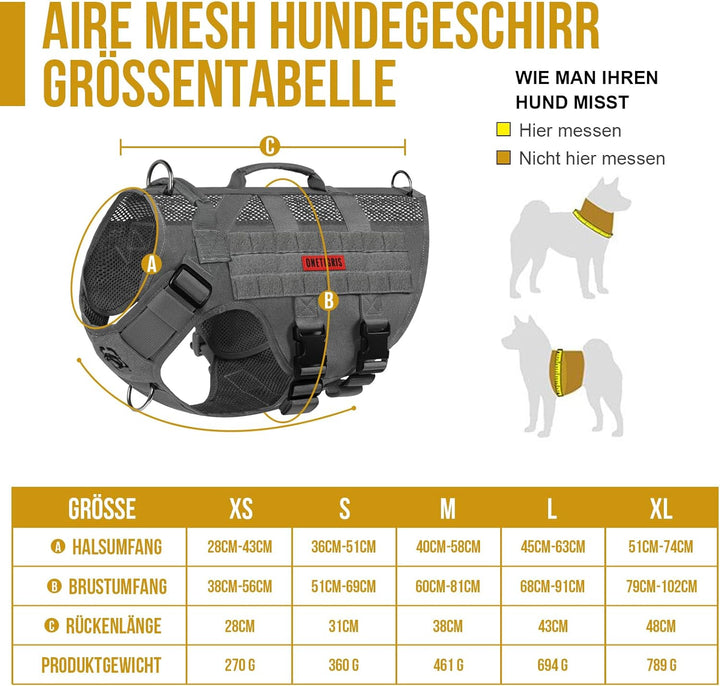 OneTigris No-Pull Hundegeschirr, AIRE MESH Einstellbar Sicherheitsgeschirr Ultra Atmungsaktiv für Gr