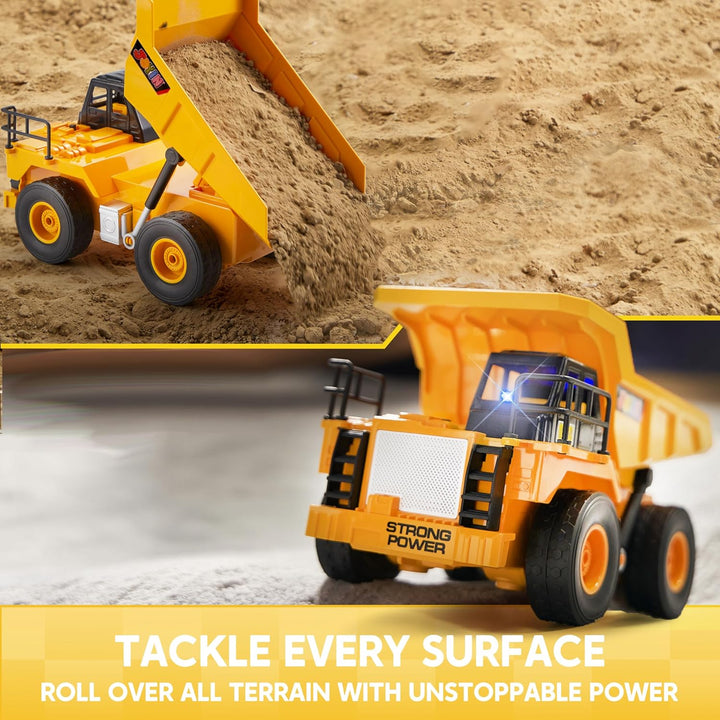 JOYIN Ferngesteuerter LKW Muldenkipper, 2,4 GHz RC Kipplaster Traktor Bagger Spielzeug mit Licht und