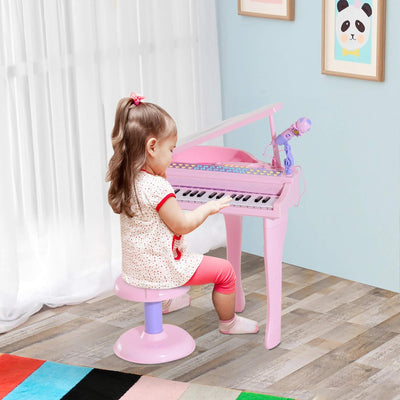 HOMCOM Kinder Klavier Mini-Klavier Piano Keyboard Musikinstrument MP3 USB inkl. Hocker 37 Tasten Ros