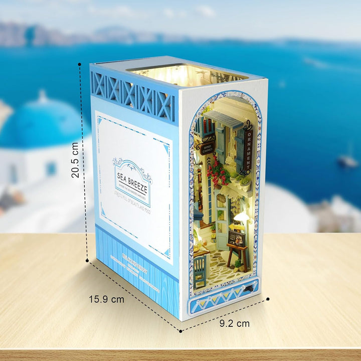 Cuteefun DIY Book Nook Kit, mit LED und Werkzeug -Meeresbrise | Miniatur Puppenhaus Kit, Buchstützen