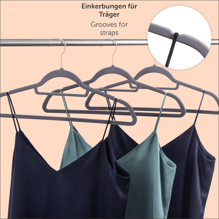 Blumtal Kleiderbügel 30 Stück - Samtbezug 360° drehbar - Platzsparend und rutschfest - Grau 30 Stück