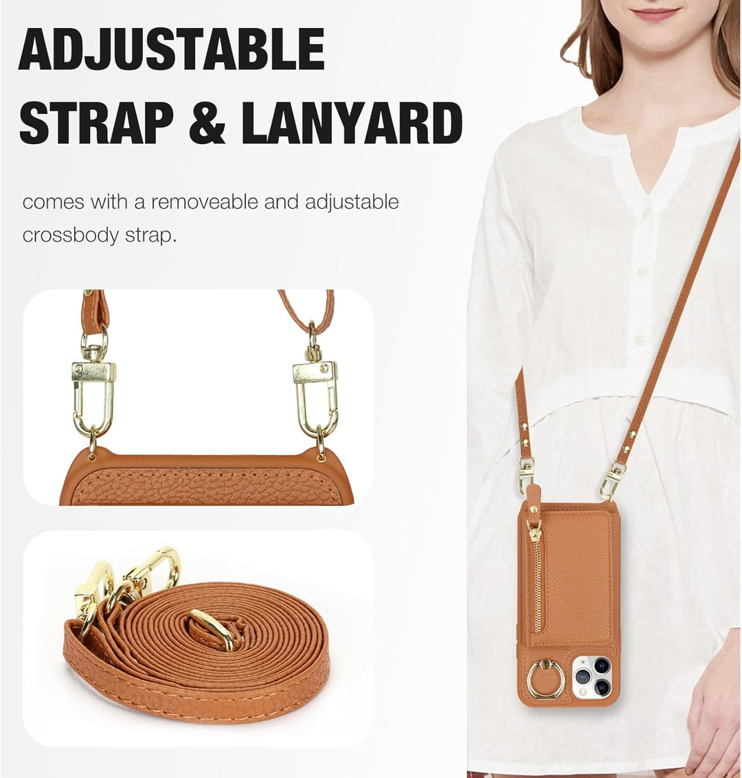 ELTEKER Handyhülle für iPhone 15 Pro Max Hülle mit Band Kartenfach Handykette Ringhalterung Geldbörs