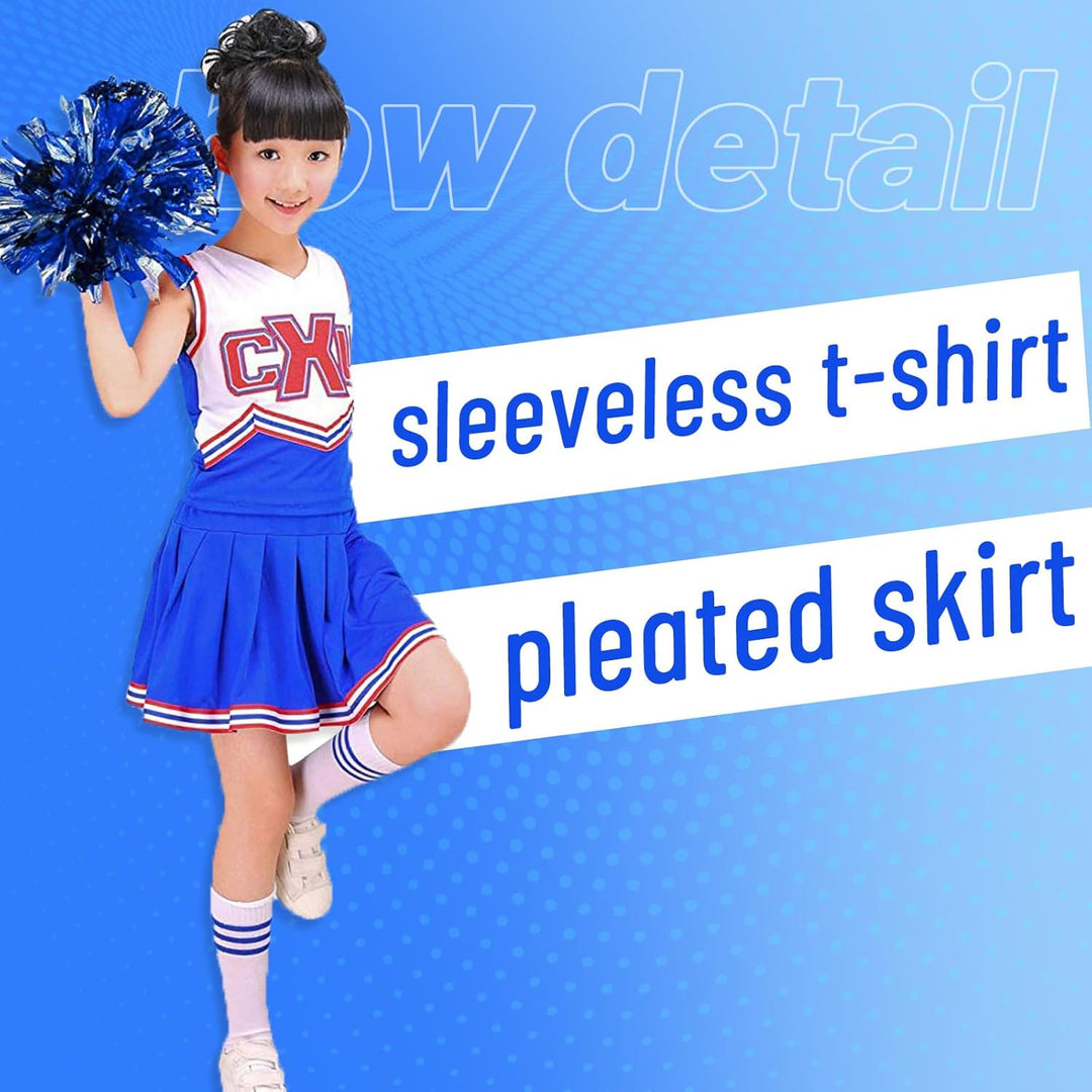 LOLANTA Mädchen rot &amp; blau Cheerleader Kostüm befestigen Pom Poms Socken, Kinder Cheer Outfit Karnev
