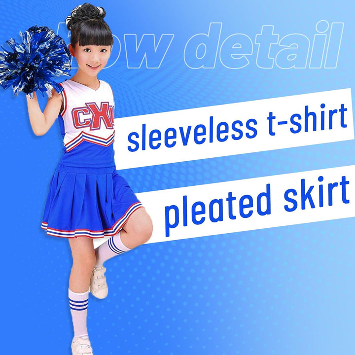 LOLANTA Mädchen rot &amp; blau Cheerleader Kostüm befestigen Pom Poms Socken, Kinder Cheer Outfit Karnev