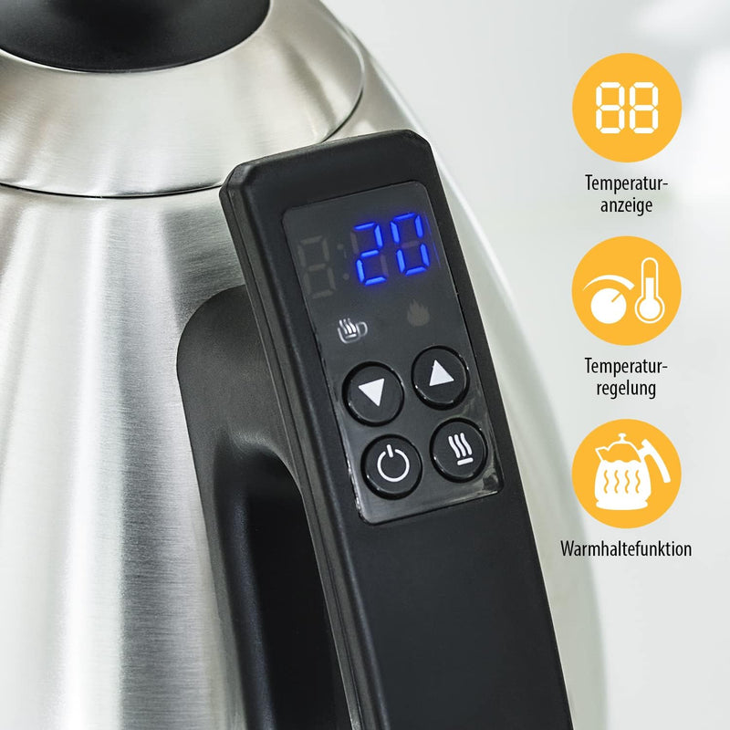 Tristar Wasserkocher - Thermostat, 1,7 L, 2200 W, Digitales Bedienfeld, Wasserstandsanzeige, Warmhal