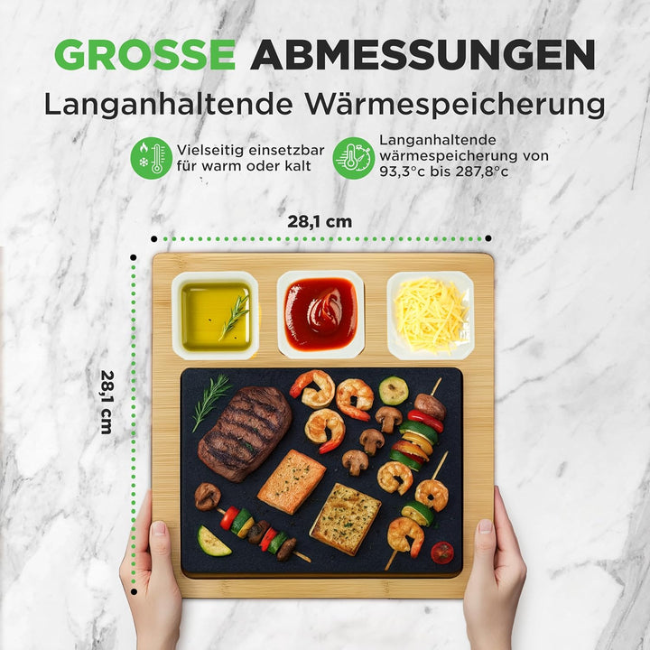 NutriChef Heisser Stein Grillplatte – Tischgrill-Set mit Bambus und Keramik Ideal für Steak und Dinn