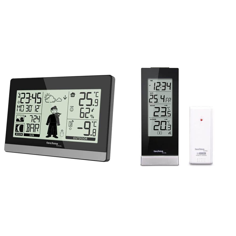 Technoline WS9612 moderne Wetterstation, schwarz & Technotrade Technoline WS 9767 Temperaturstation
