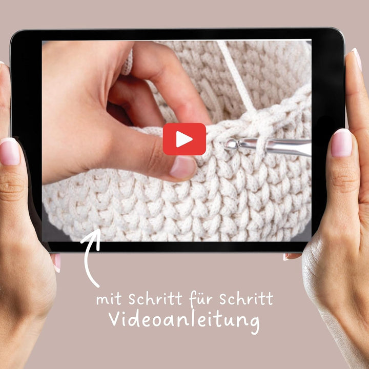 LIDAM 2 Körbe häkeln | Häkelset für Anfänger +Videoanleitung | Makrameegarn, Häkelnadel, Lederettike