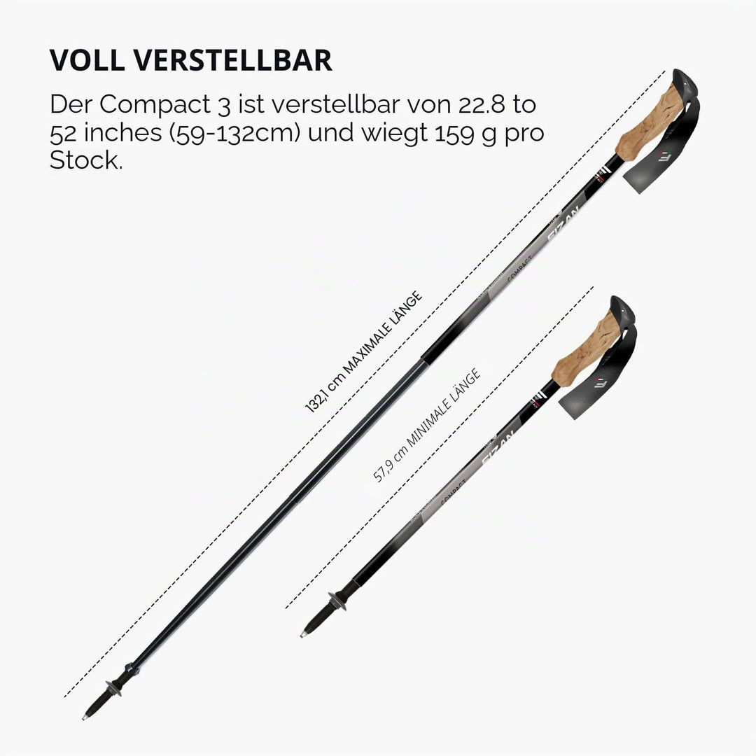 Fizan Kompakte 3 Trekkingstöcke, 158 g, Ultraleicht, für Rucksackreisen, Wanderstöcke, verstellbar,