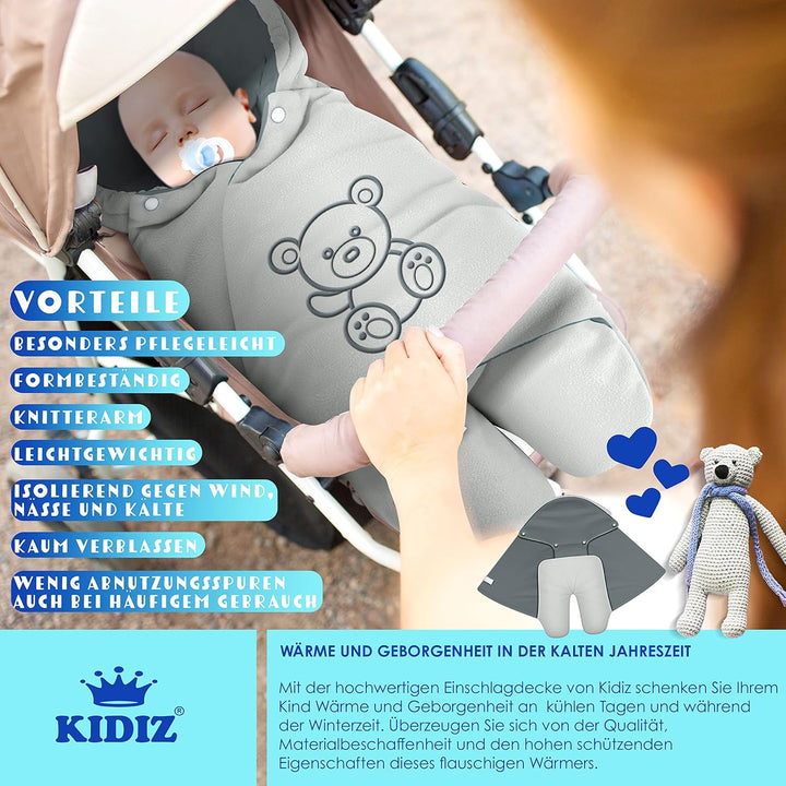 KIDIZ® Baby Einschlagdecke Babyschale Winter Herbst Babydecke mit Tasche Universal Fusssack kompatib