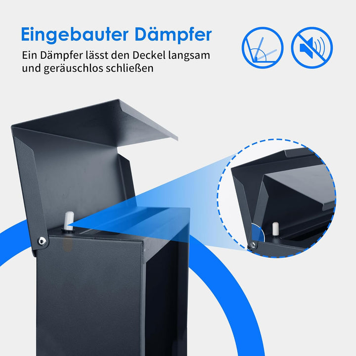 bobodeco Moderner Briefkasten in Anthrazit RAL 7016 - Briefkästen, Postkasten mit Sichtfenster, Wand