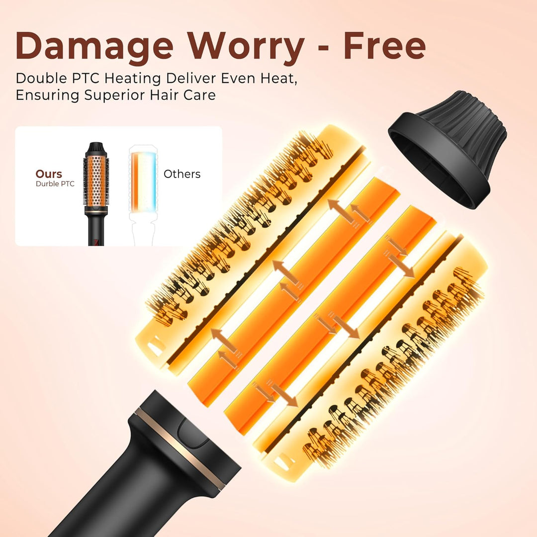 Thermal Brush, Lockenbürste 3 in 1 Thermobürste 38mm, Lockenbürste LCD Anzeige 120-210℃, Erhöhen Sie