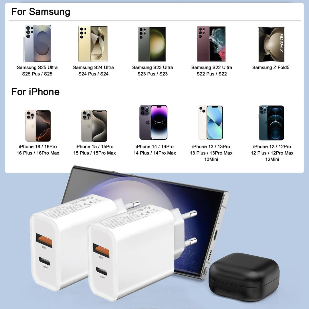 2Pack 45W USB C Ladegerät und LadeKabel für Samsung S26 Ultra/S25 Edge/S24 FE/S25 Plus/S23 /S22 S21