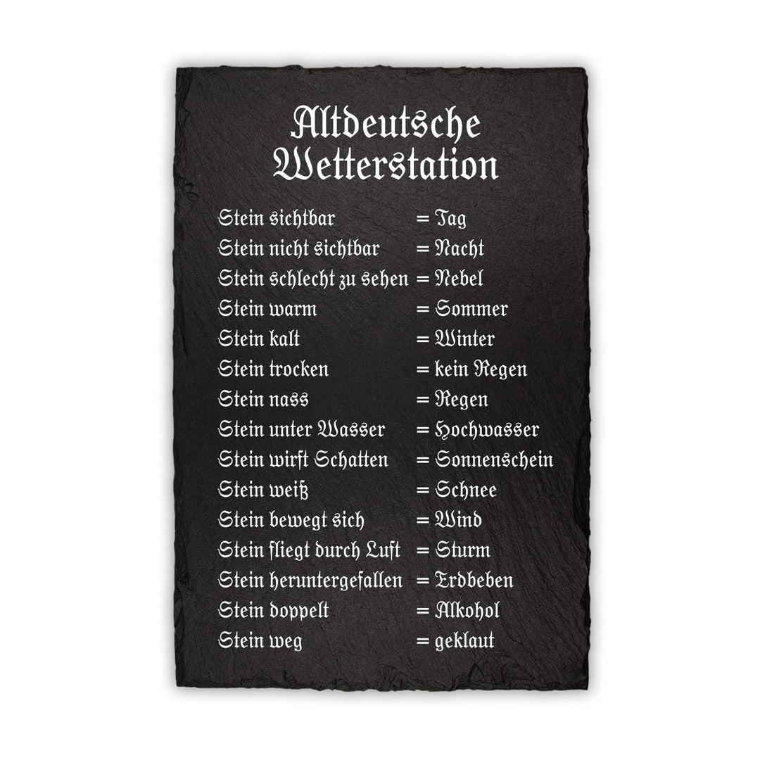 Wetterstein Wetterstation 20x30cm Schieferplatte für Garten Balkon Deko Schiefertafel Tafel beschrif