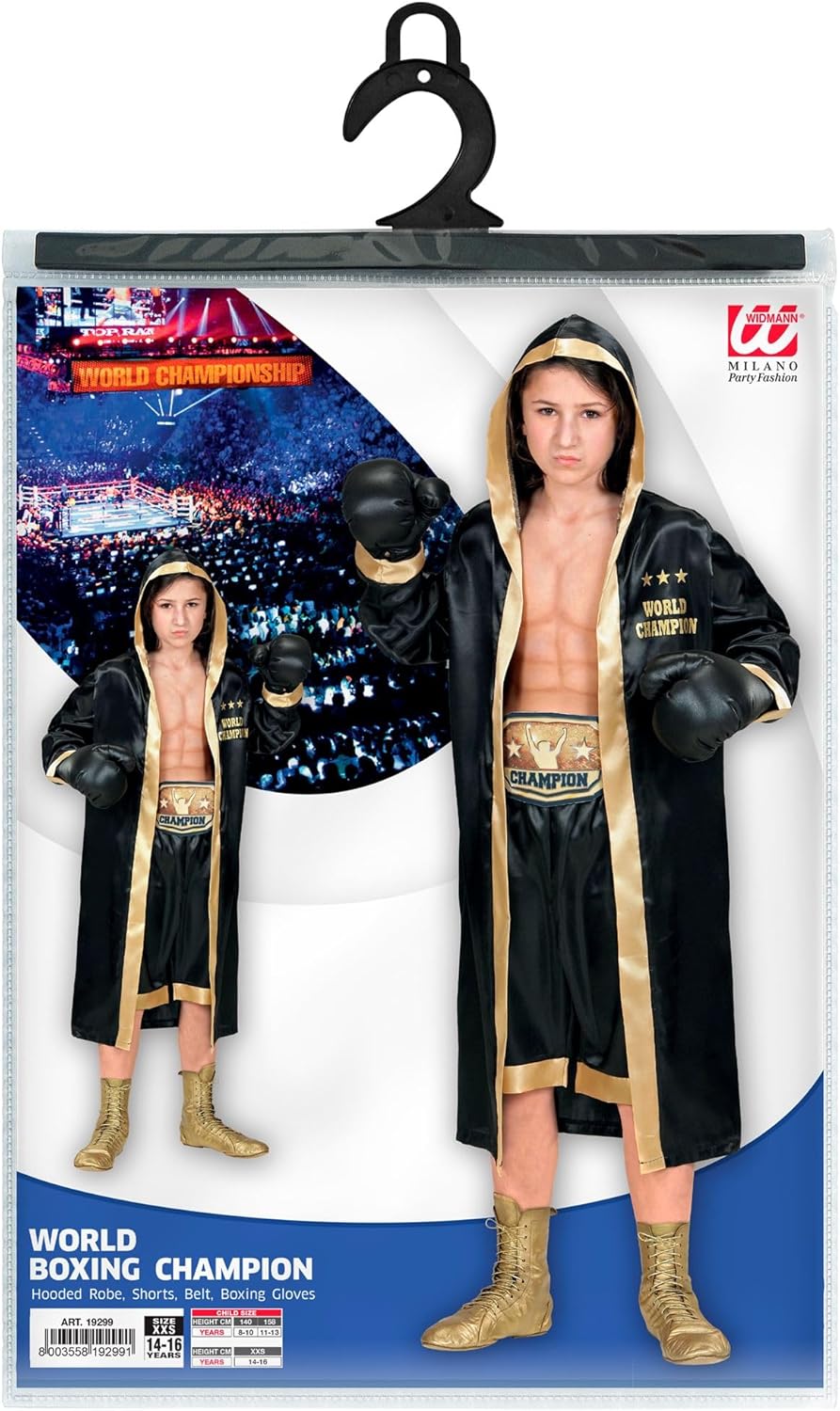"WORLD BOXING CHAMPION" (hooded robe, shorts, belt, boxing gloves) - (164 cm / 14-16 Years), 164