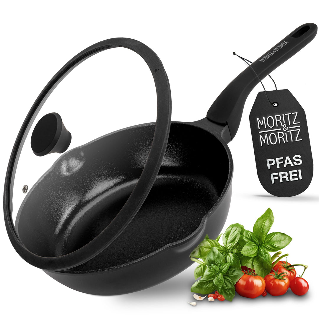 Moritz & Moritz Keramik Pfanne mit Deckel 26cm - frei von PFAS, PFOA & PTFE - Antihaft Bratpfanne 26