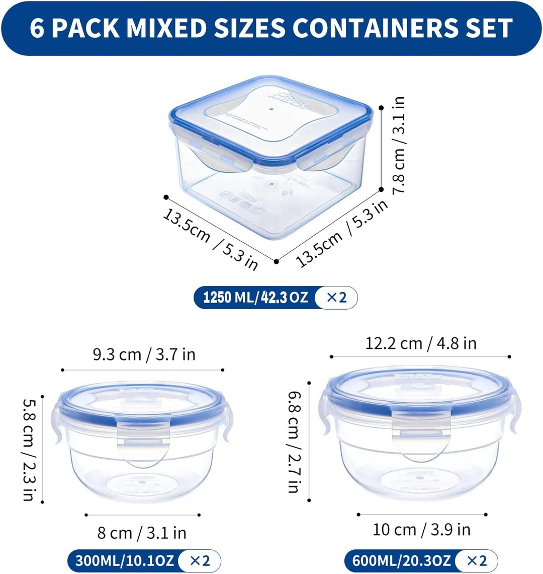 6er-Set Kunststoff Frischhaltedosen mit Deckel 0,3L 0,6L 1,25L BPA-frei Gefrierdosen, Sandwich Box,