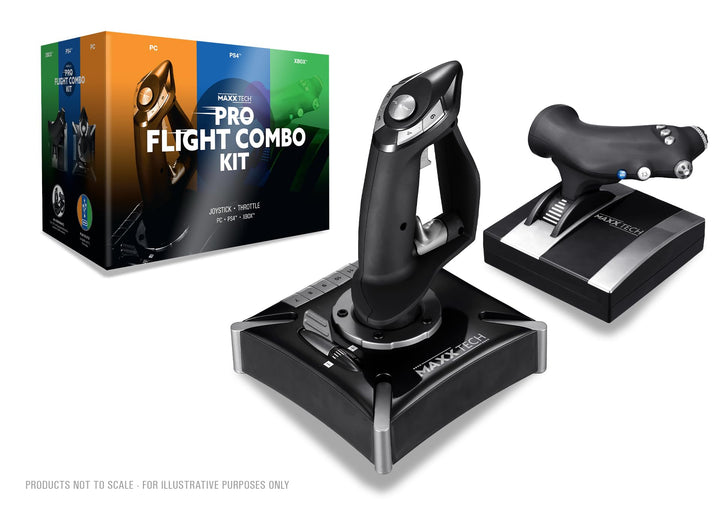 Maxx Tech HOTAS Pro Flight Combo Kit für PC, Xbox & PS4, Joystick - 8-Wege-HAT-Schalter, Schnellfeue