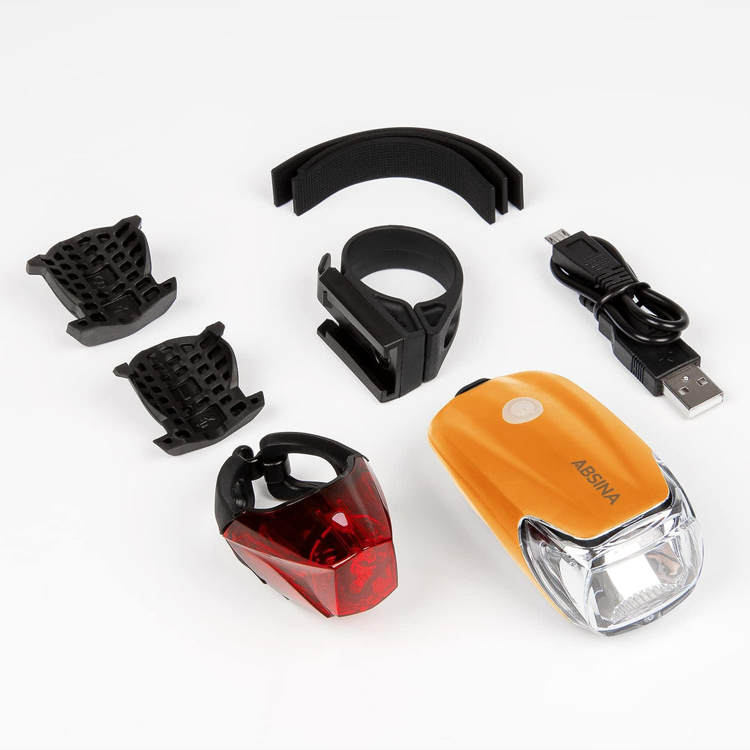 ABSINA LED Fahrradlicht Set USB aufladbar - 180 Lumen &amp; 50 Lux - Fahrradbeleuchtung Set StVZO zugela