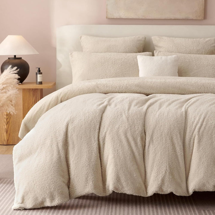 Freyamy Plüsch Bettwäsche 135x200cm 2teilig Beige Nicky Teddy Fleece Deckenbezug Flanell Cashmere To