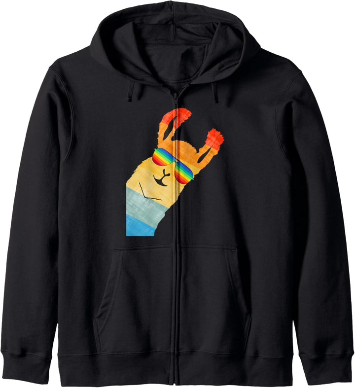 REGENBOGEN LAMA ALPAKA MIT SONNENBRILLE LGBT PRIDE Kapuzenjacke