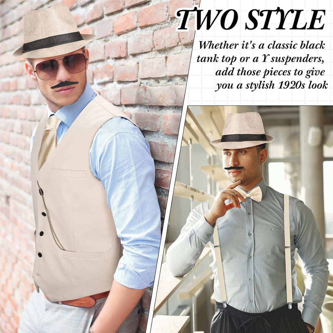 Blulu 1920er Herren Zubehör Gatsby Gangster Kleidung Kostüm Cosplay Outfit mit Weste Fedora Hut Tasc