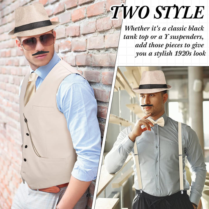 Blulu 1920er Herren Zubehör Gatsby Gangster Kleidung Kostüm Cosplay Outfit mit Weste Fedora Hut Tasc