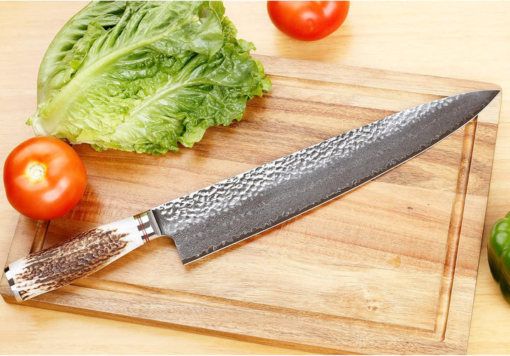 Sunlong Japanisches Kochmesser – 12-Zoll-Küchenmesser – Rasiermesserscharfes Messer – Damaststahl –