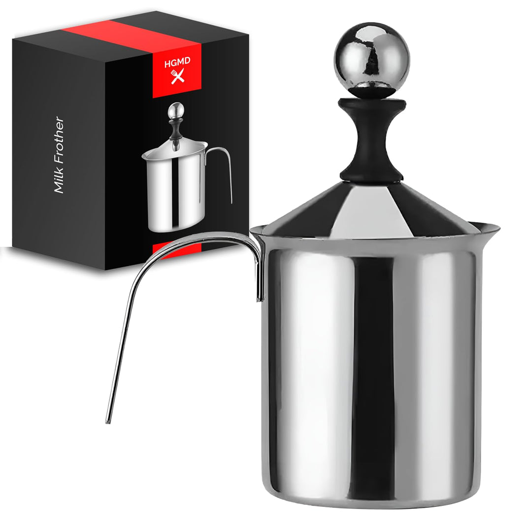 Milchaufschäumer Manuell - 400ml - Edelstahl - Milchklopfer - Milchkanne - Barista - Spülmaschinenfe
