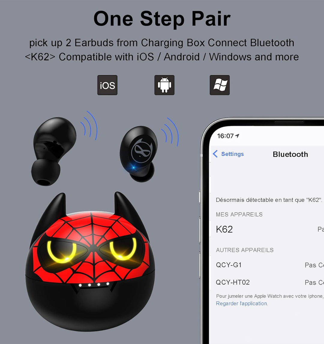 Togetface Bluetooth-Kopfhörer für Jungen, echte kabellose Ohrhörer, 35 Stunden Spielzeit, Ohrhörer m