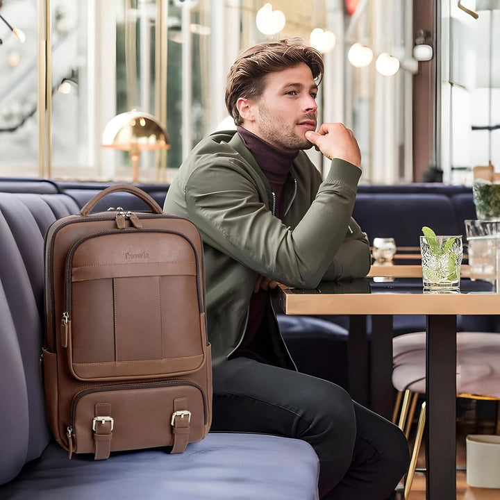 Tzowla Lederucksack Herren,Tasche für Damen Echtleder,Laptop Rucksack für Business und Arbeit für 15