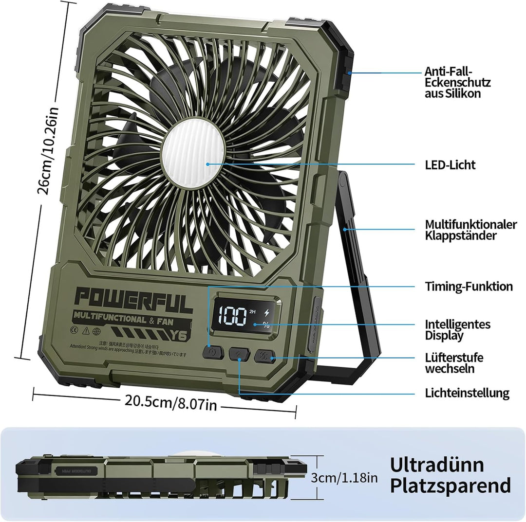 yAyusi 20000mAh Akku Ventilator Camping mit Lampe,Tragbarer Reise Ventilator mit Fernbedienung Timer