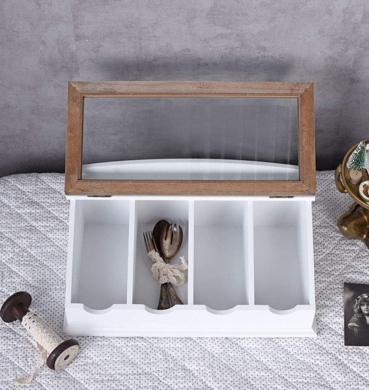 Vintage Besteckkasten „Villa Lotti“ – Shabby Weiss Landhausstil Besteckkiste aus Holz &amp; MDF HMA33 Pa