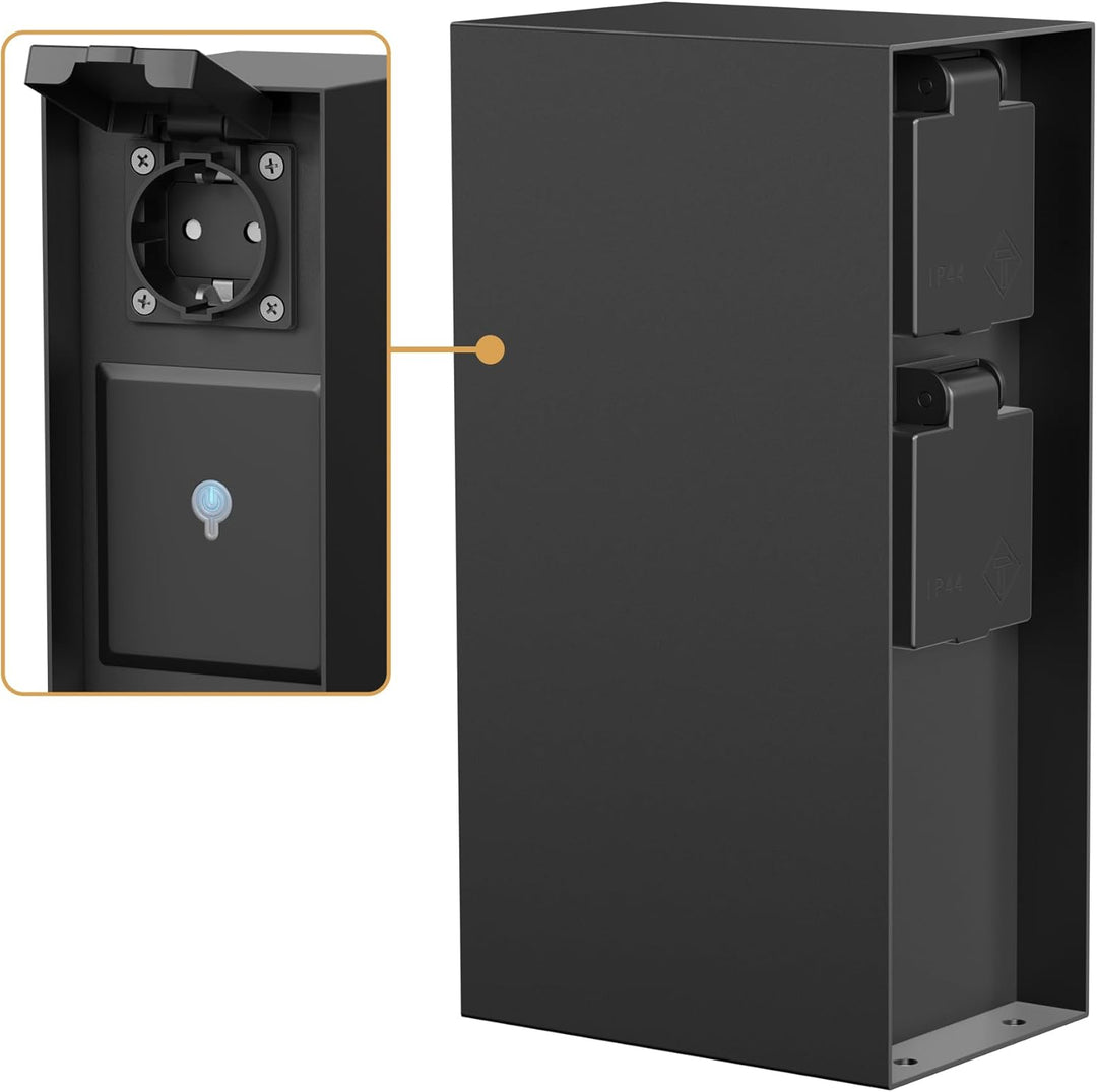 ledscom.de Garten Steckdosensäule POMI für aussen, IP44, Smart Home, WLAN, Alexa, 3-Fach, schwarz, e