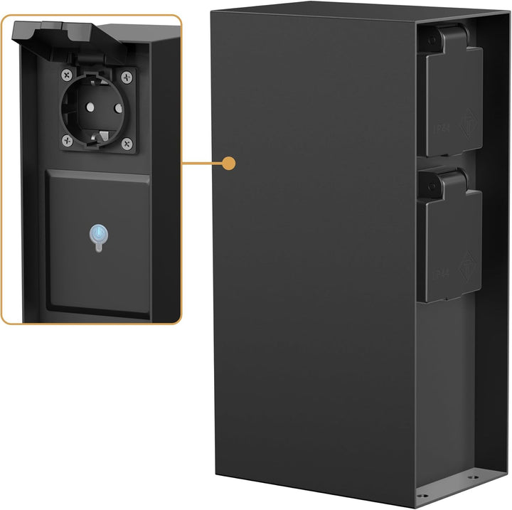 ledscom.de Garten Steckdosensäule POMI für aussen, IP44, Smart Home, WLAN, Alexa, 3-Fach, schwarz, e