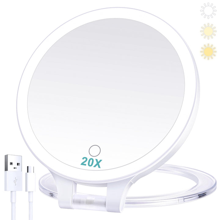 B Beauty Planet Kosmetikspiegel mit Beleuchtung 20fach,doppelseitiger 1x/20x kompaktspiegel,mit vers