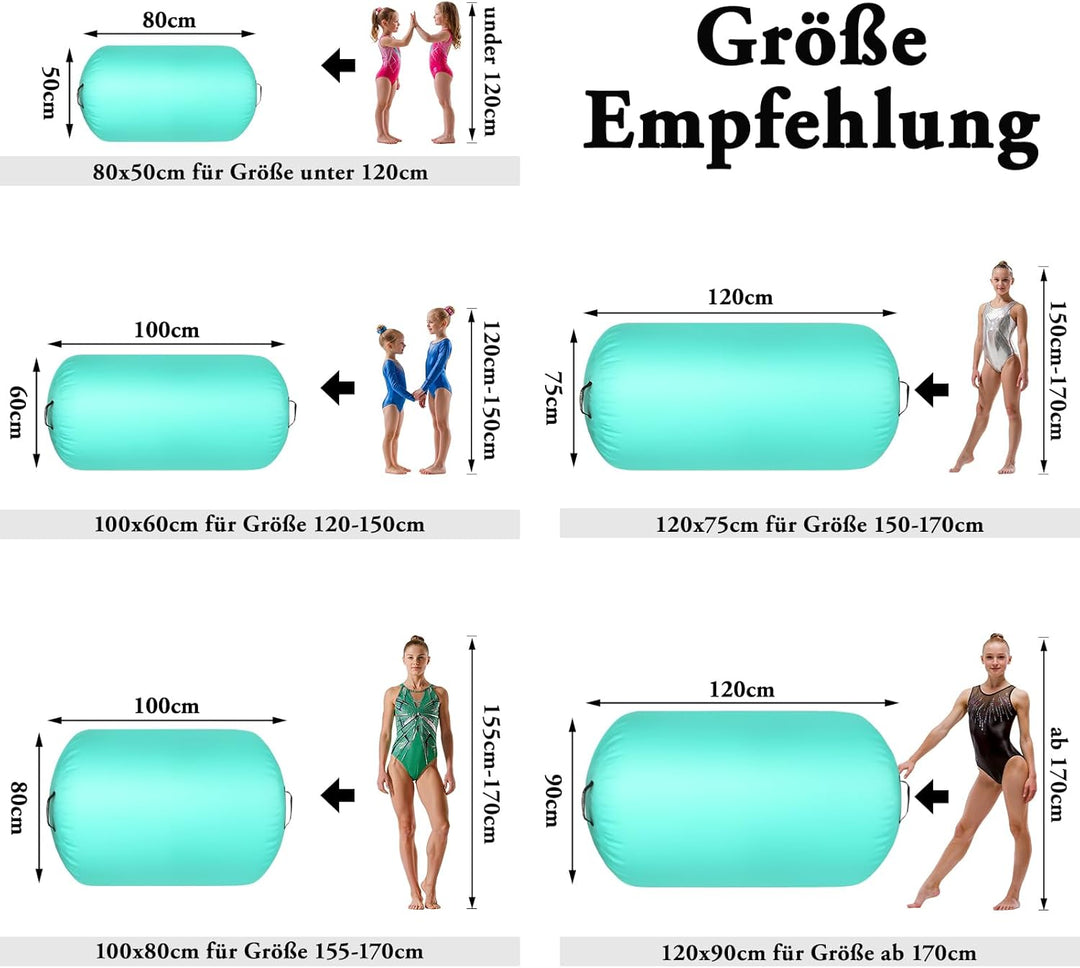 FBSPORT Aufblasbare Air Roll, 100/120cm Aufblasbare Luft Rollen, Yoga Gymnastik Zylinder, Gymnastikm