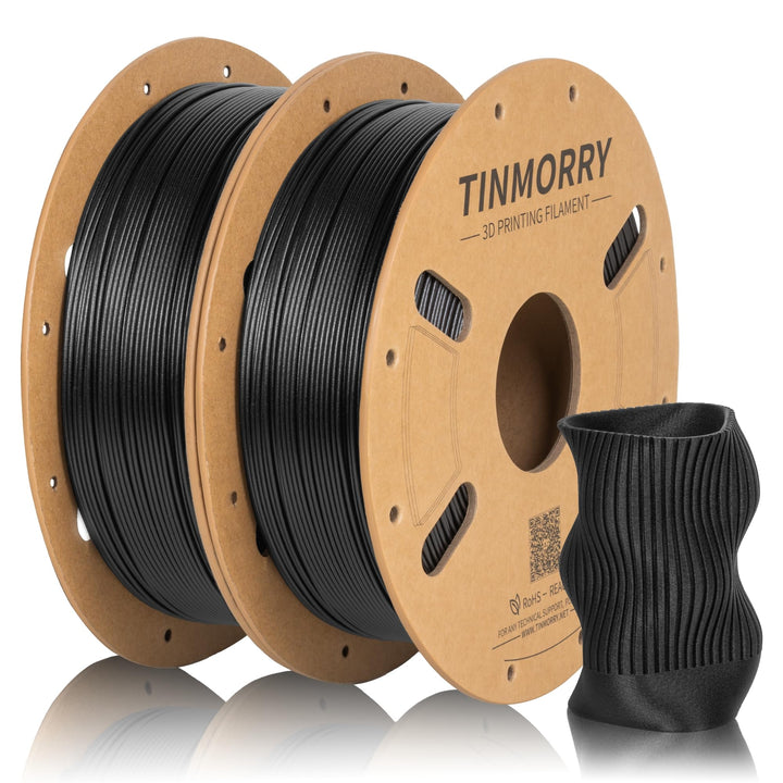 TINMORRY Kohlefaser Filament 1.75mm, PETG-CF 3D Druck Filament, 1 KG x 2 Spulen, Schwarz 2 Rollen-PE
