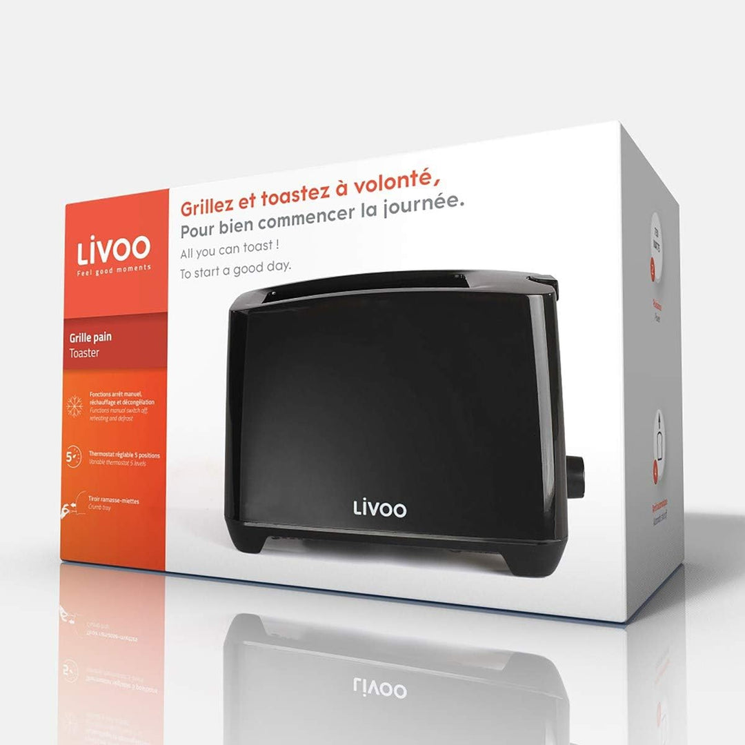 Livoo - Toaster 2 Schlitze DOD162N - 650-750W, 3 Funktionen, 7 Stufen, herausnehmbare Krümelauffangs