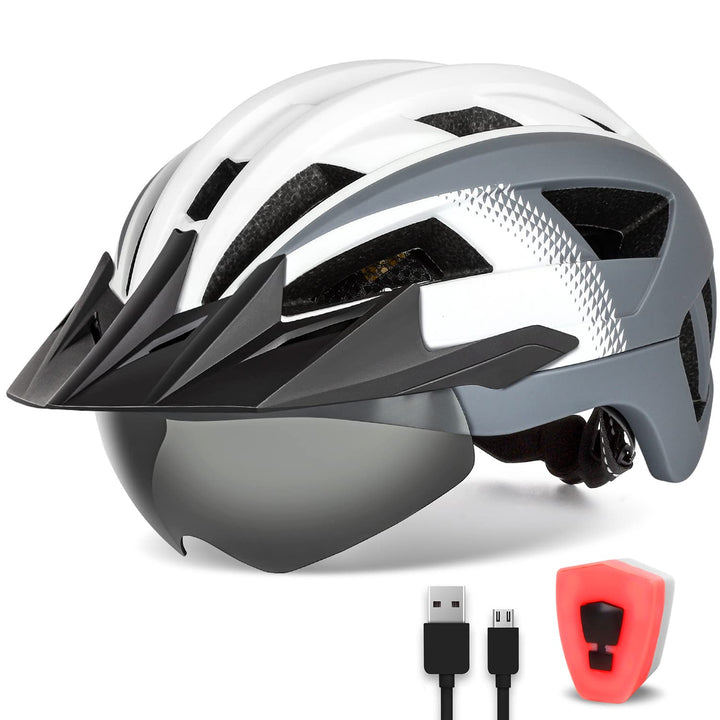 Fahrradhelm mit Visier für Herren Damen, Leichte Fahrradhelm mit Magnetischem Brille und USB-Aufladu