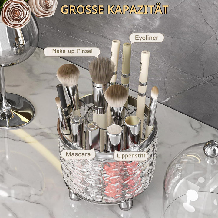 CHIRISEN Make-up-Pinselhalter mit Deckel, 360° Drehbarer Kosmetik-Organizer Mit Staubschutz, Ideal A