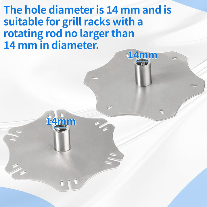 Edelstahl Rotisserie Spiess Set für Drehspiess bis Ø14mm, Spiess-Rondell Inkl. 6 Langen (41cm) & 6 k