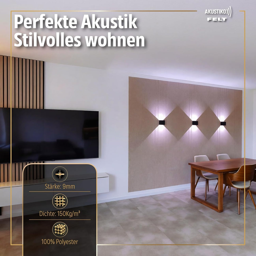 AKUSTIKO Schallschutzplatten selbstklebend 4er Set 120x60cm - Akustikpaneele aus Filz Schalldämmung