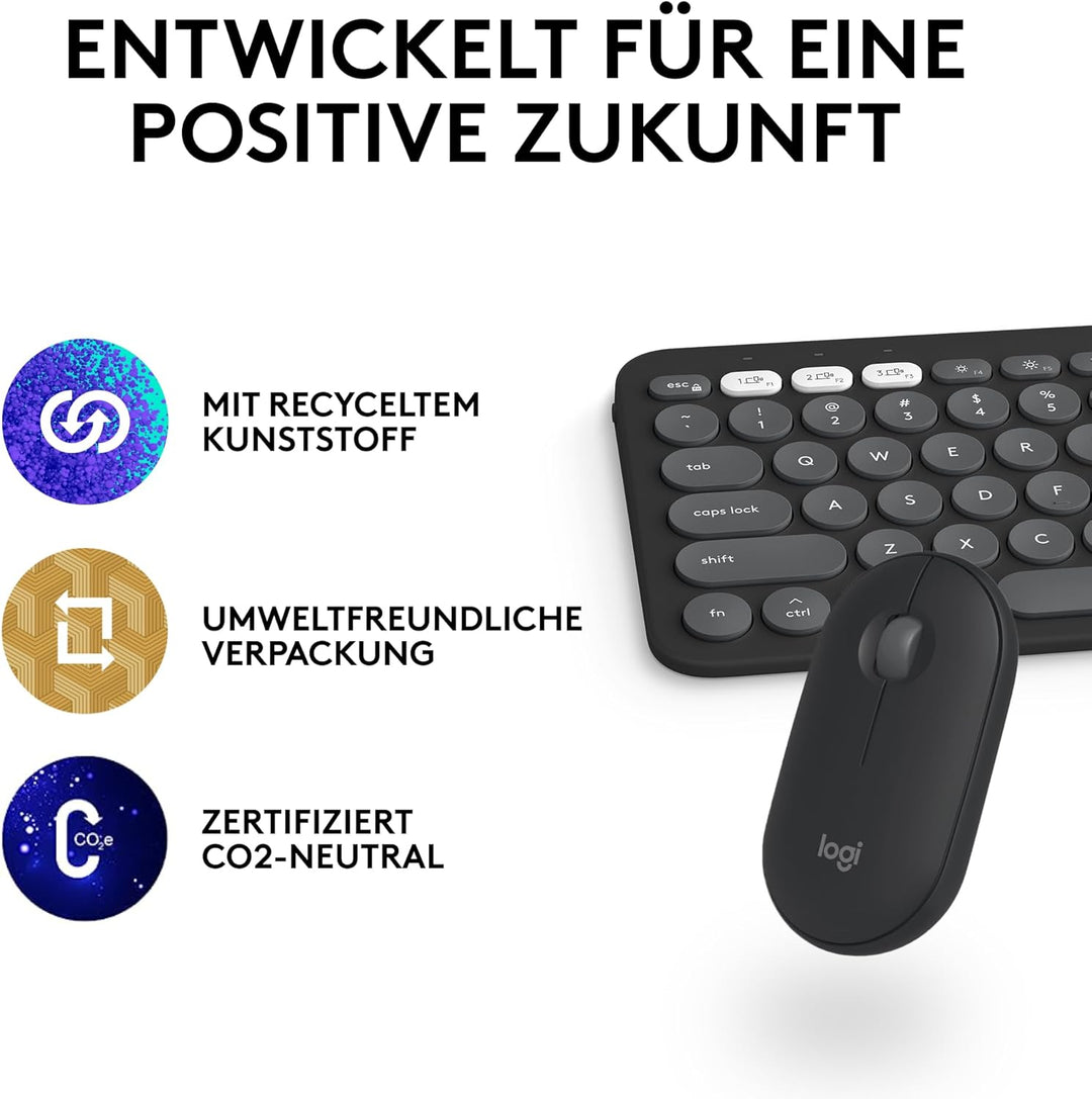 Logitech Pebble 2 Combo für Mac, kabellose Tastatur und Maus, schlank, leise und mobil, anpassbar, B