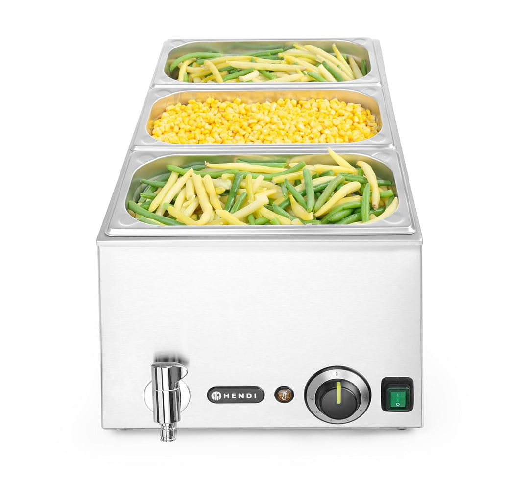 HENDI Bain-Marie, Kitchen Line, mit Ablasshahn, Speisenwärmer, Buffetwärmer, Dauertemperatur stufenl