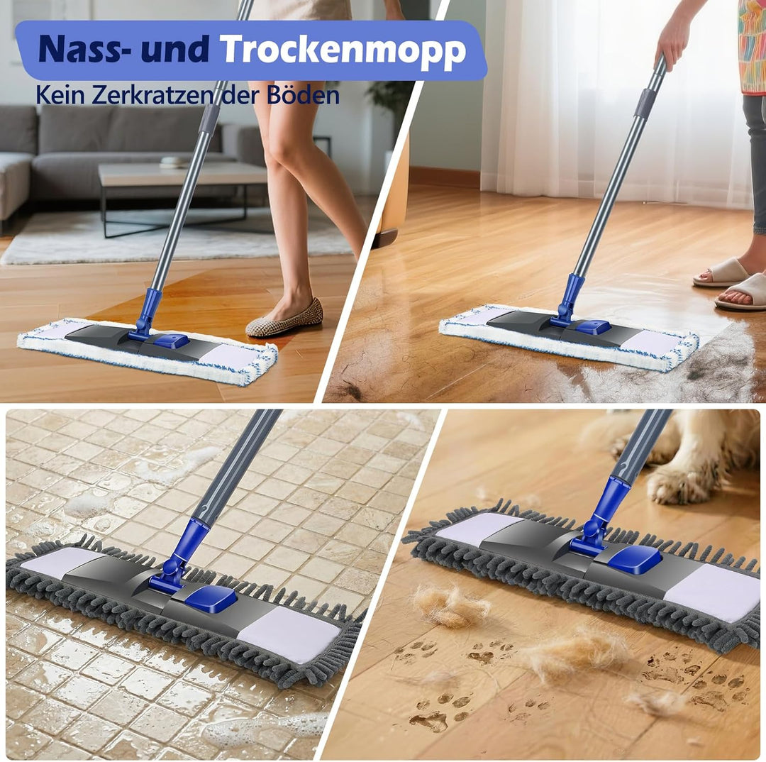 Masthome Flachmopps,Bodenwischer mit 4 Moppads magischer Staub-Wischmopp für die Reinigung von Lamin