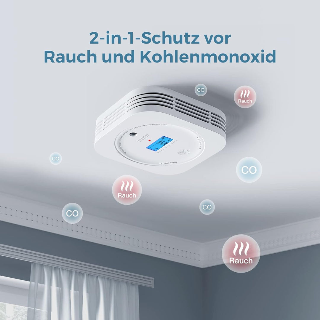 Rauch-CO Melder AEGISLINK Rauch-und Kohlenmonoxid-Melder, mit LCD Anzeige, Prüftaste und Austauschba