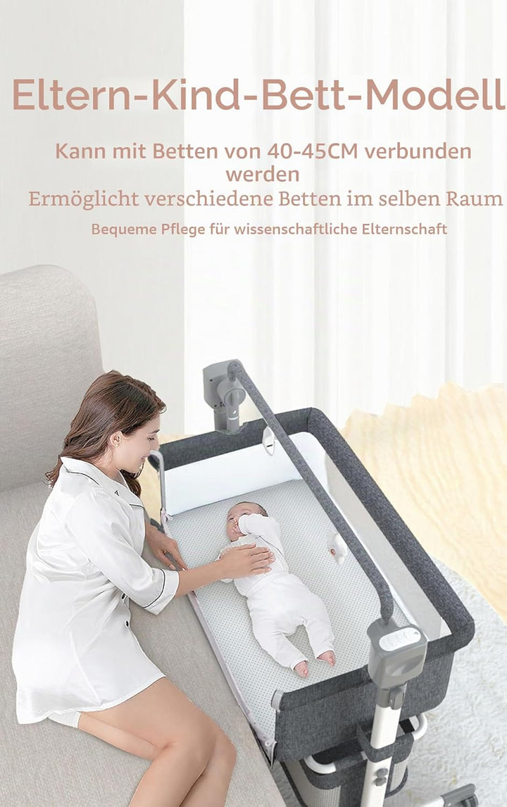 Beistellbett Baby, Convertible Grosser Raum Babybett für Co-Sleeping, Baby Beistellbett Boxspringbet